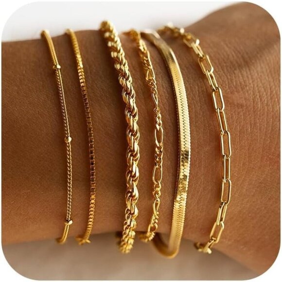 🆕 Jecomy Trendy Chain Bracelets Women Gold Dainty 14k Cross Beaded Jewelry Gift - Picture 1 of 8